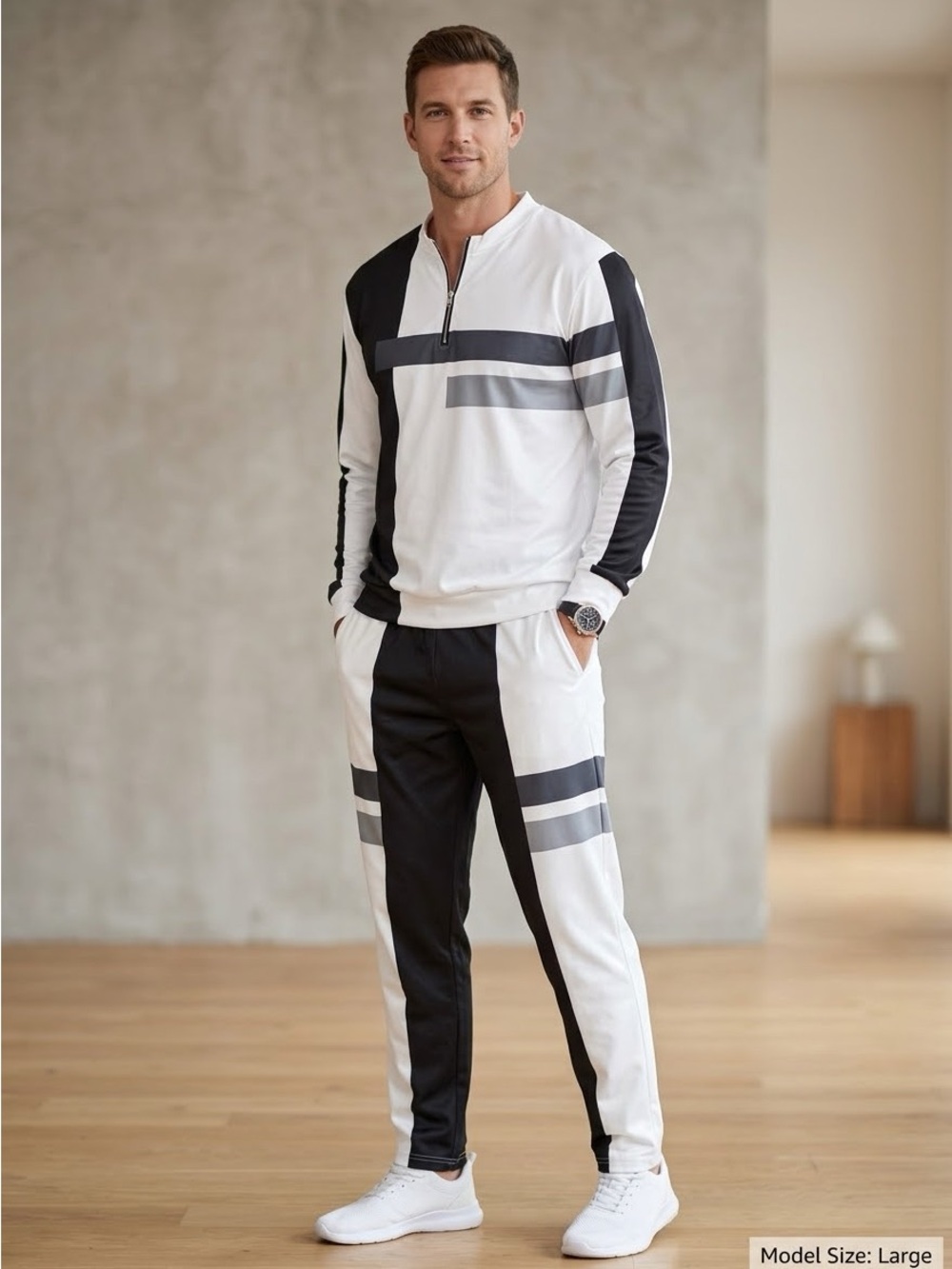 Men's Black & White Track Pants - Casual Athletic Joggers